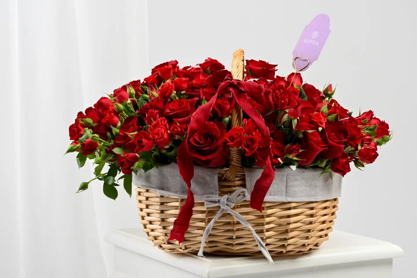 سلة ورد الحب – جوري أحمر