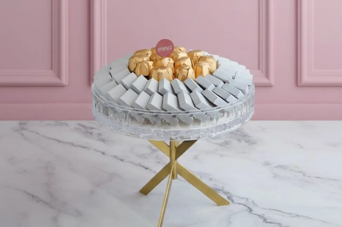 Rectangular Golden Glass "Eid Mubarak" Chocolate Tray With Stand Medium G1