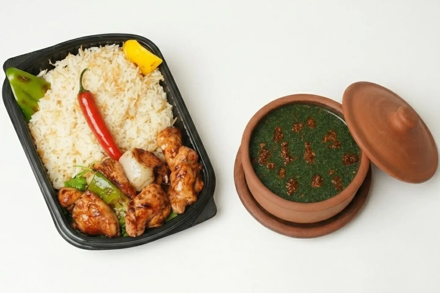 Shish Tawook Vermicelli Rice Molokhia Bread