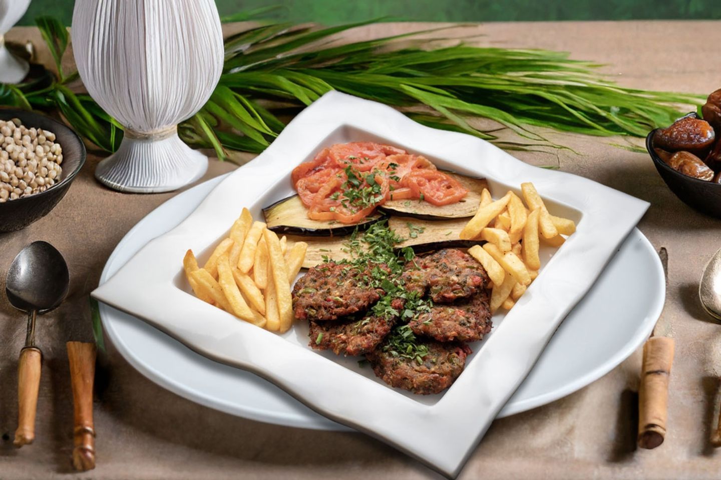 كباب عروك مع الطماطم والباذنجان