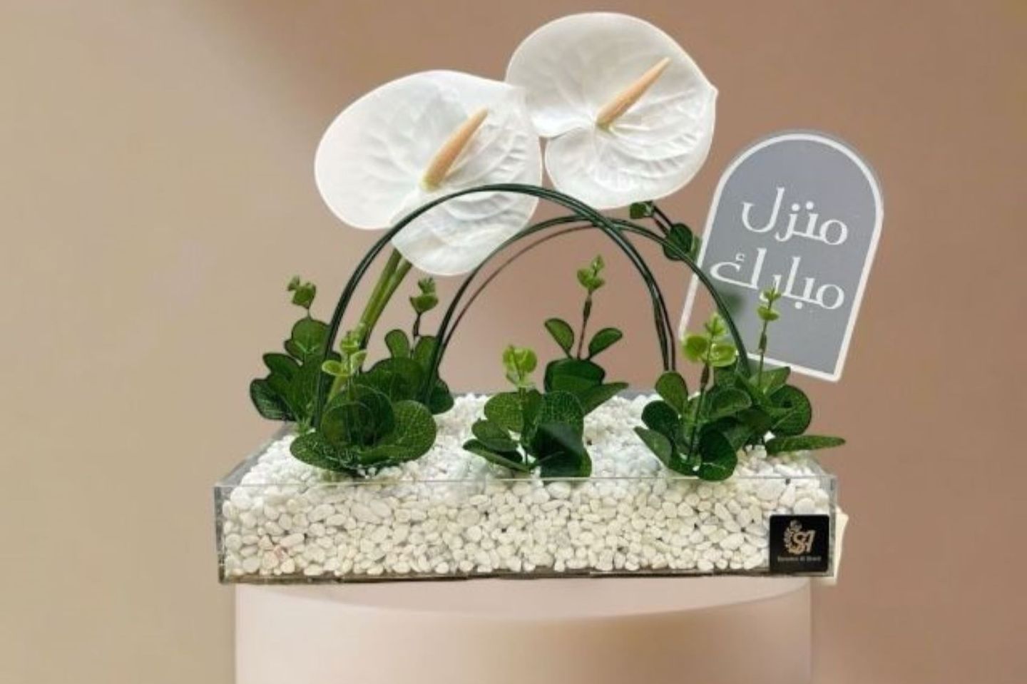 Acrylic Tray With Artificial Flowers And Planting