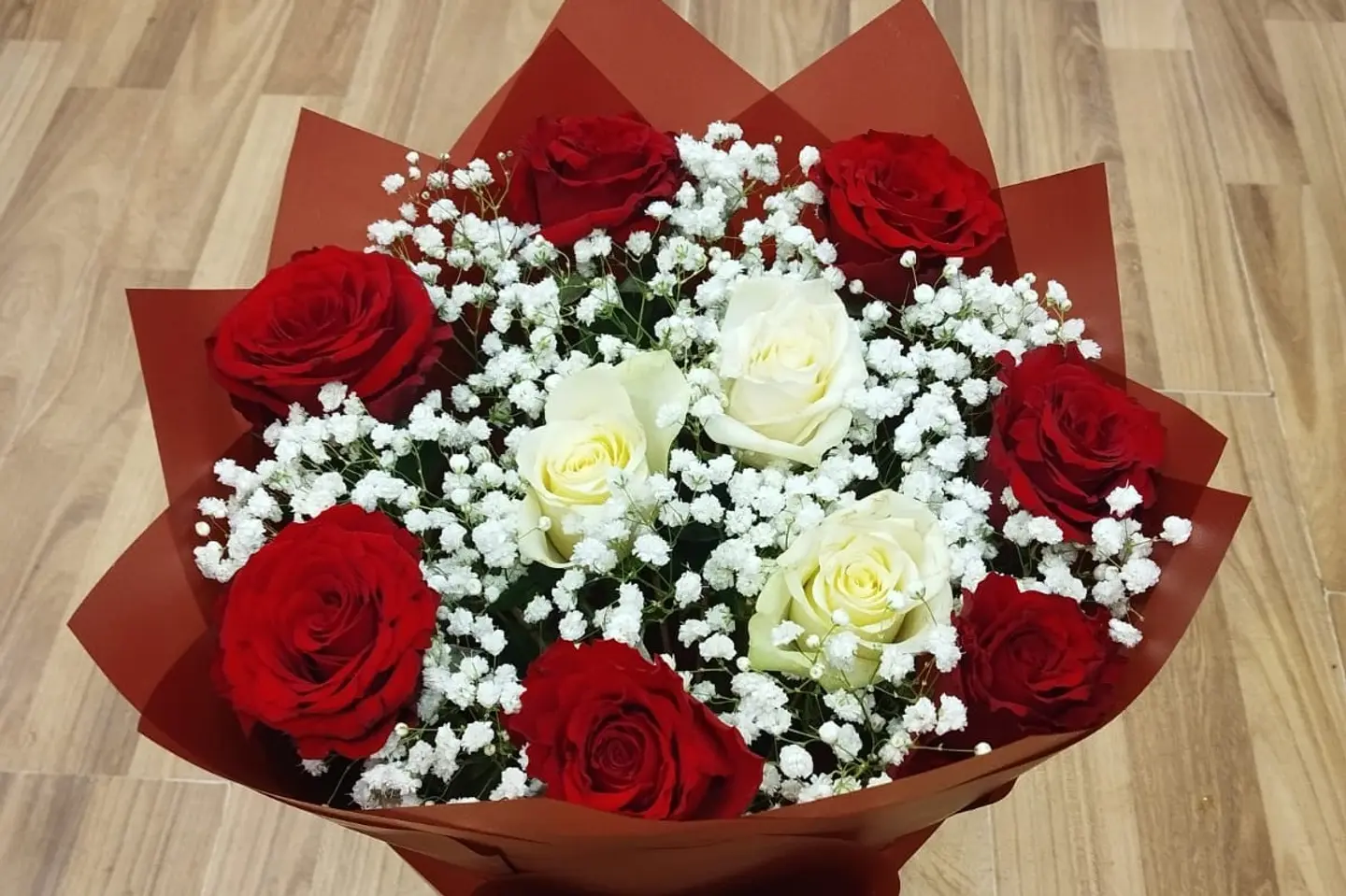 Bouquet Of Red And White Roses