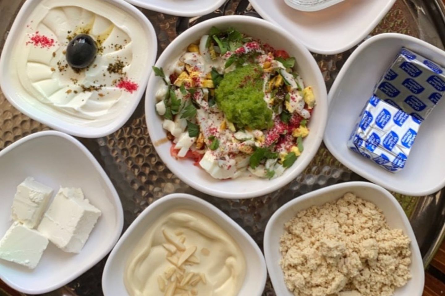 Tahini Dessert With Salty Cheese And Olives