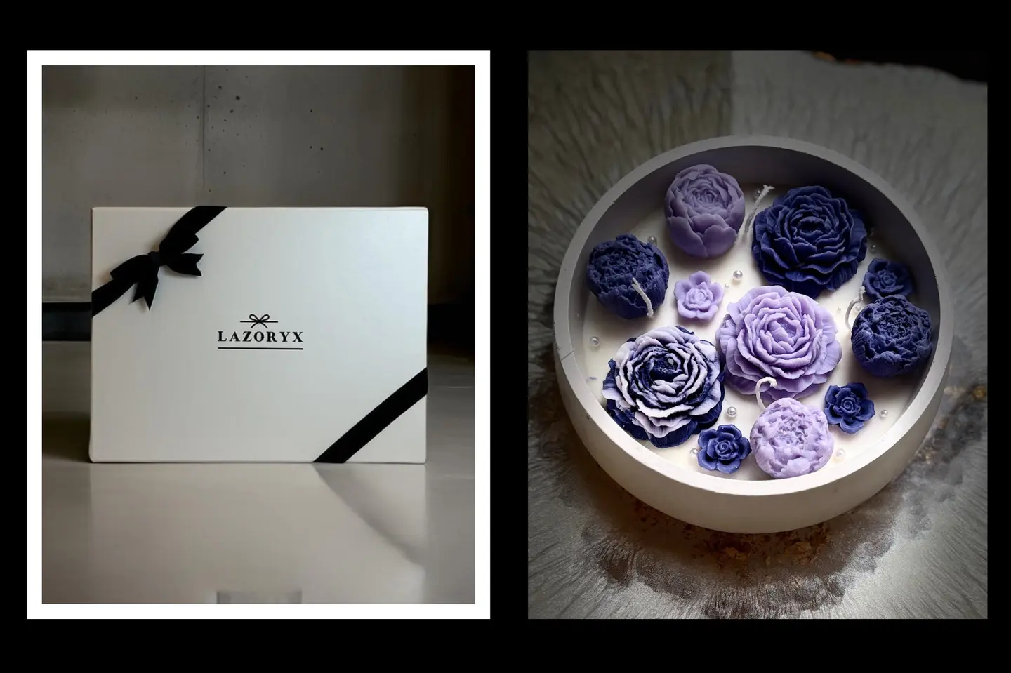 شمعة من الورود باللون الخزامى المعطرة في بوكس هدايا فاخر