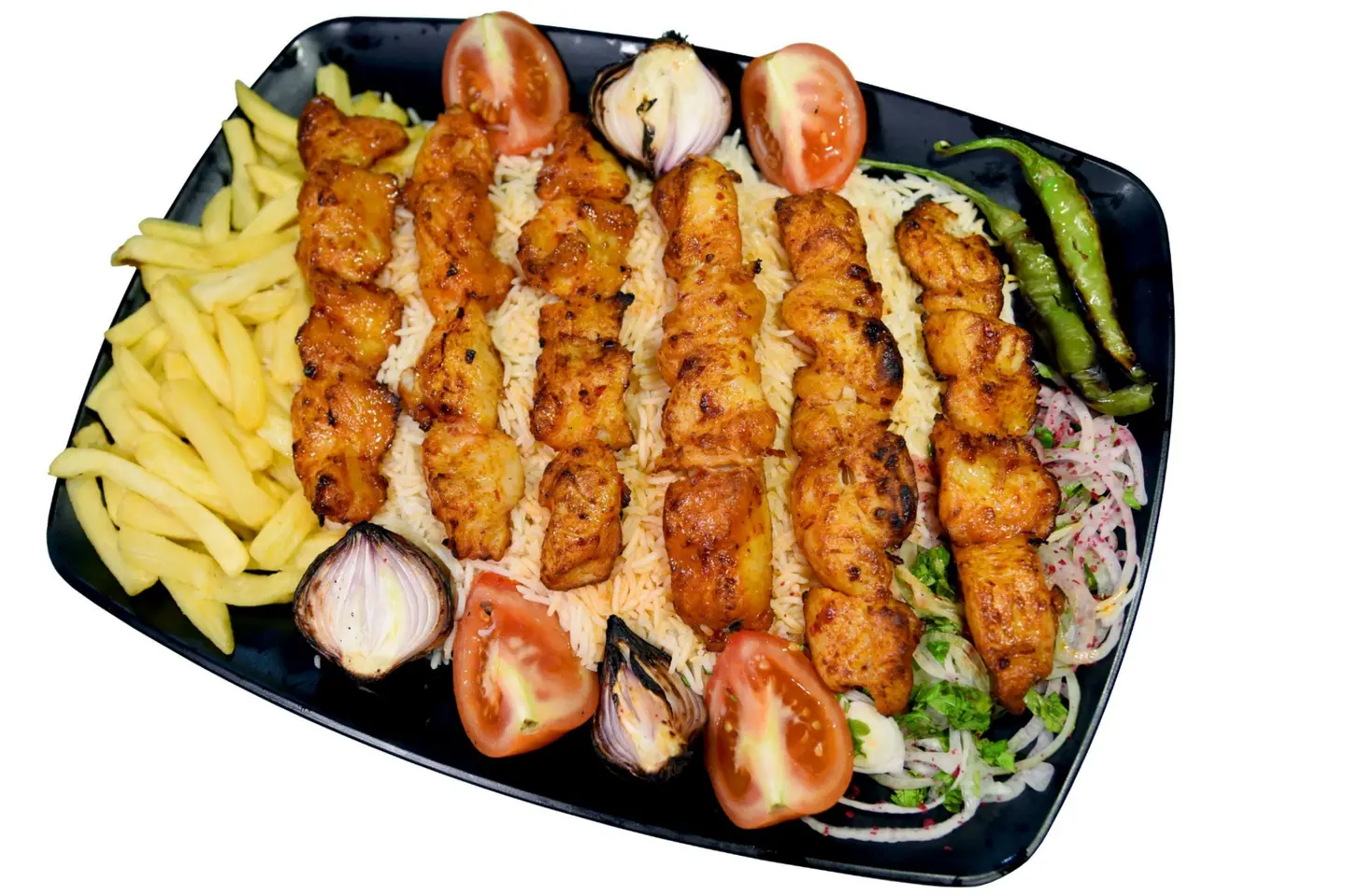 12 Skewers Of Fish Fillet With Rice