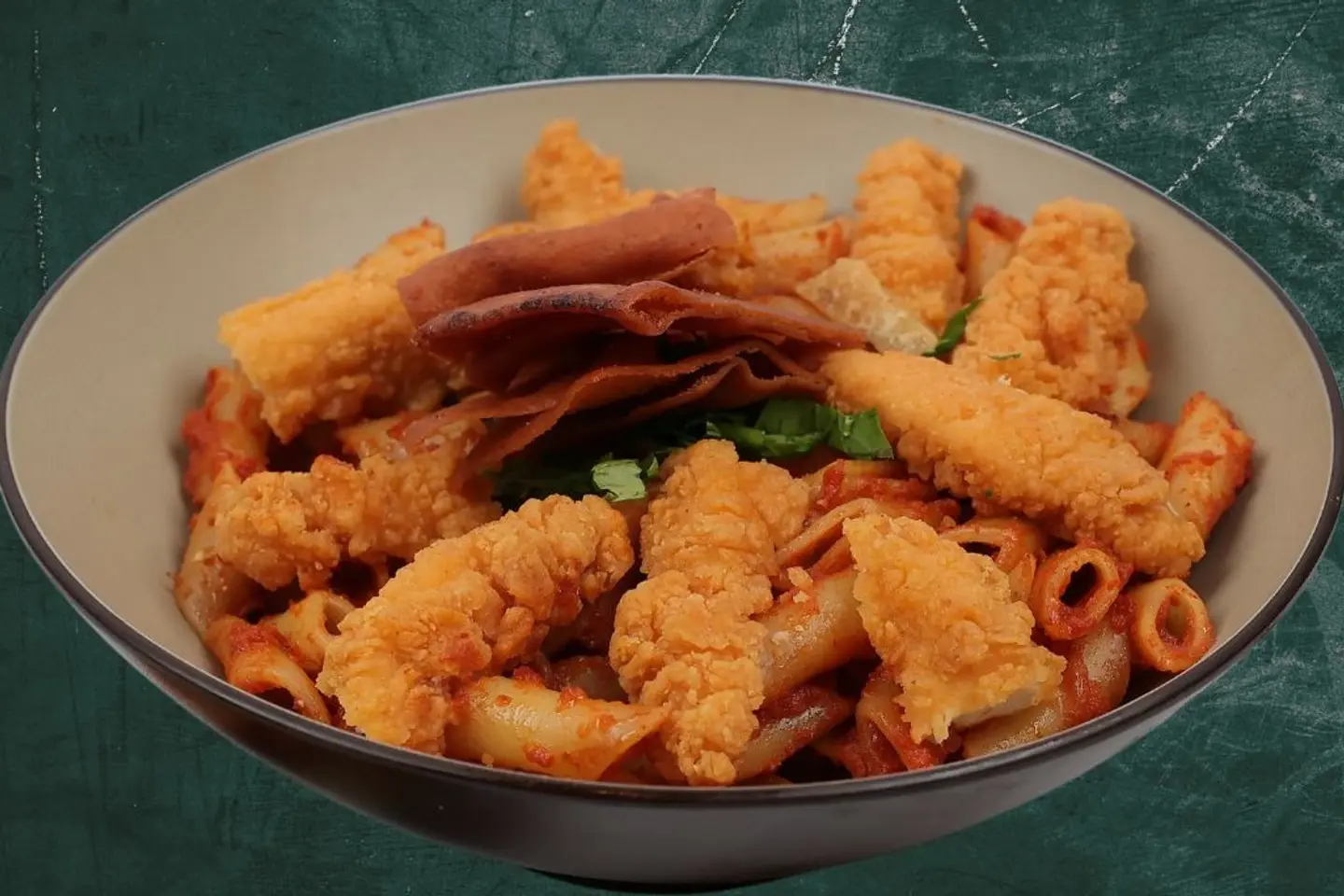 مكرونة دجاج استربس