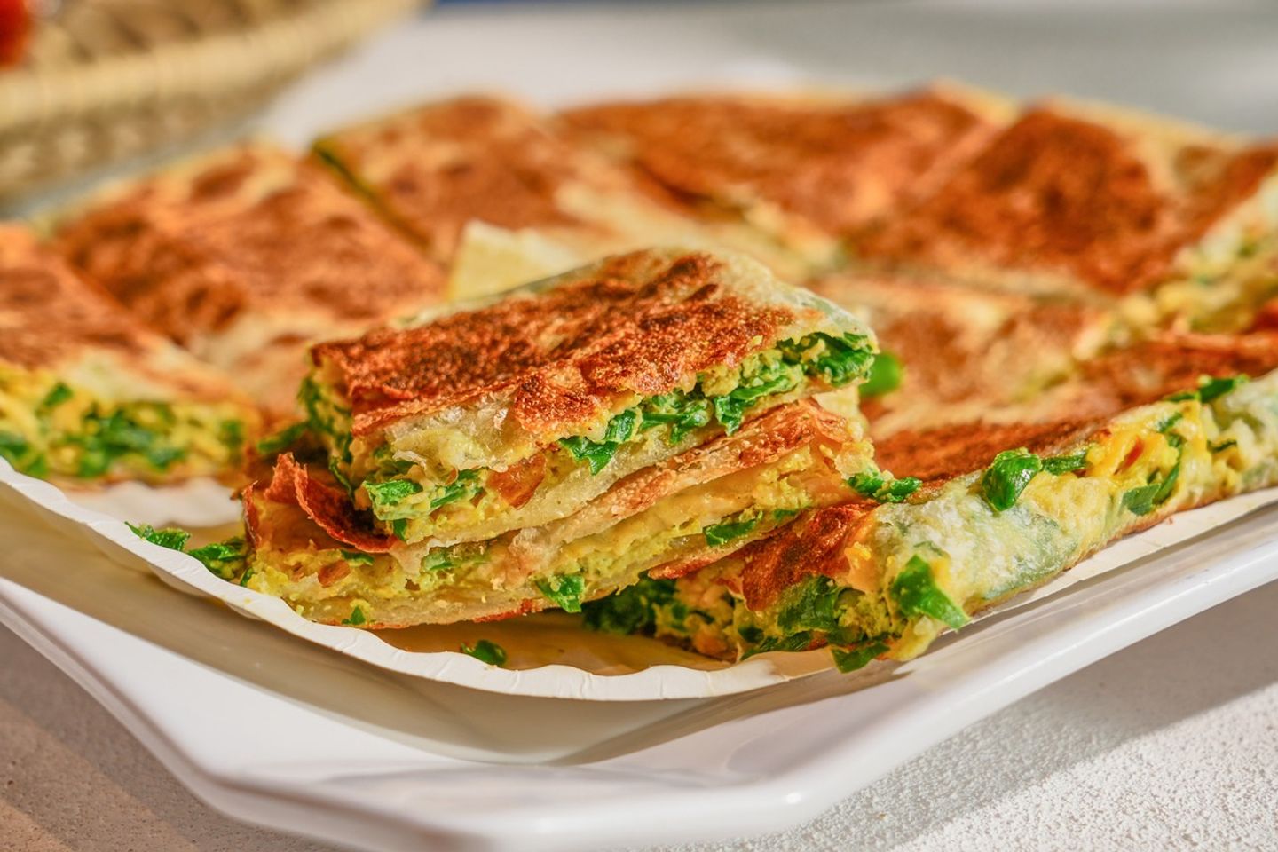 Cheddar Cheese Mutabbak With Vegetable