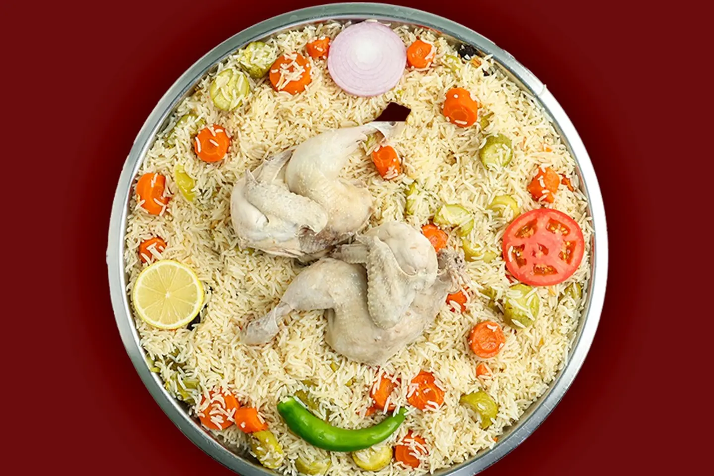 مضغوط ابيض بالخضار حبة دجاج
