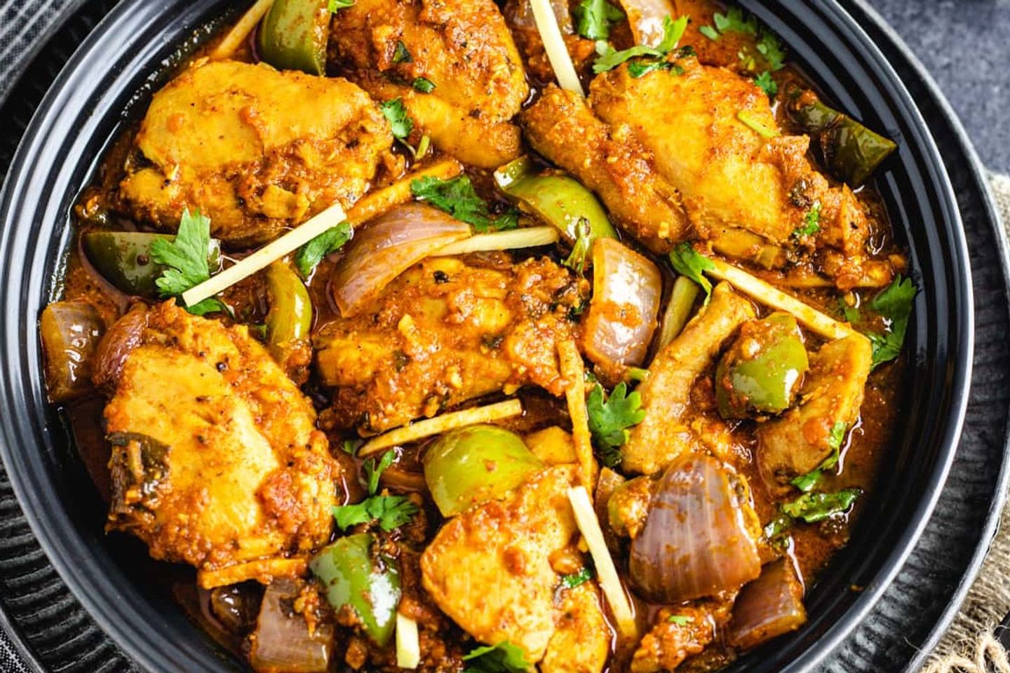 Chicken Kadai With 4 Pieces Bread And Dal