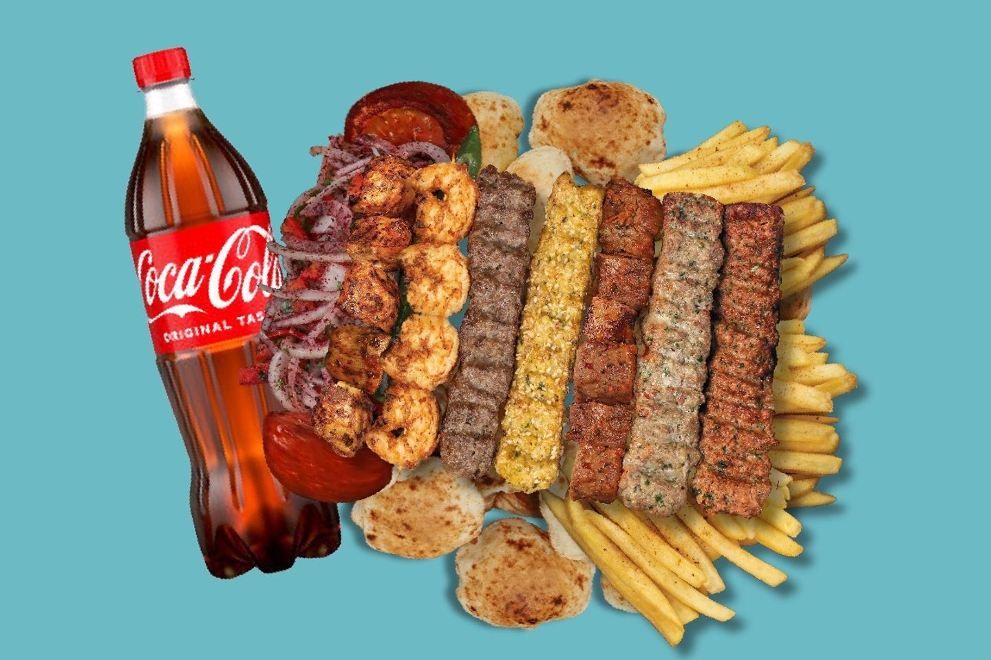 نص كيلو مشاوي مع مشروب غازي