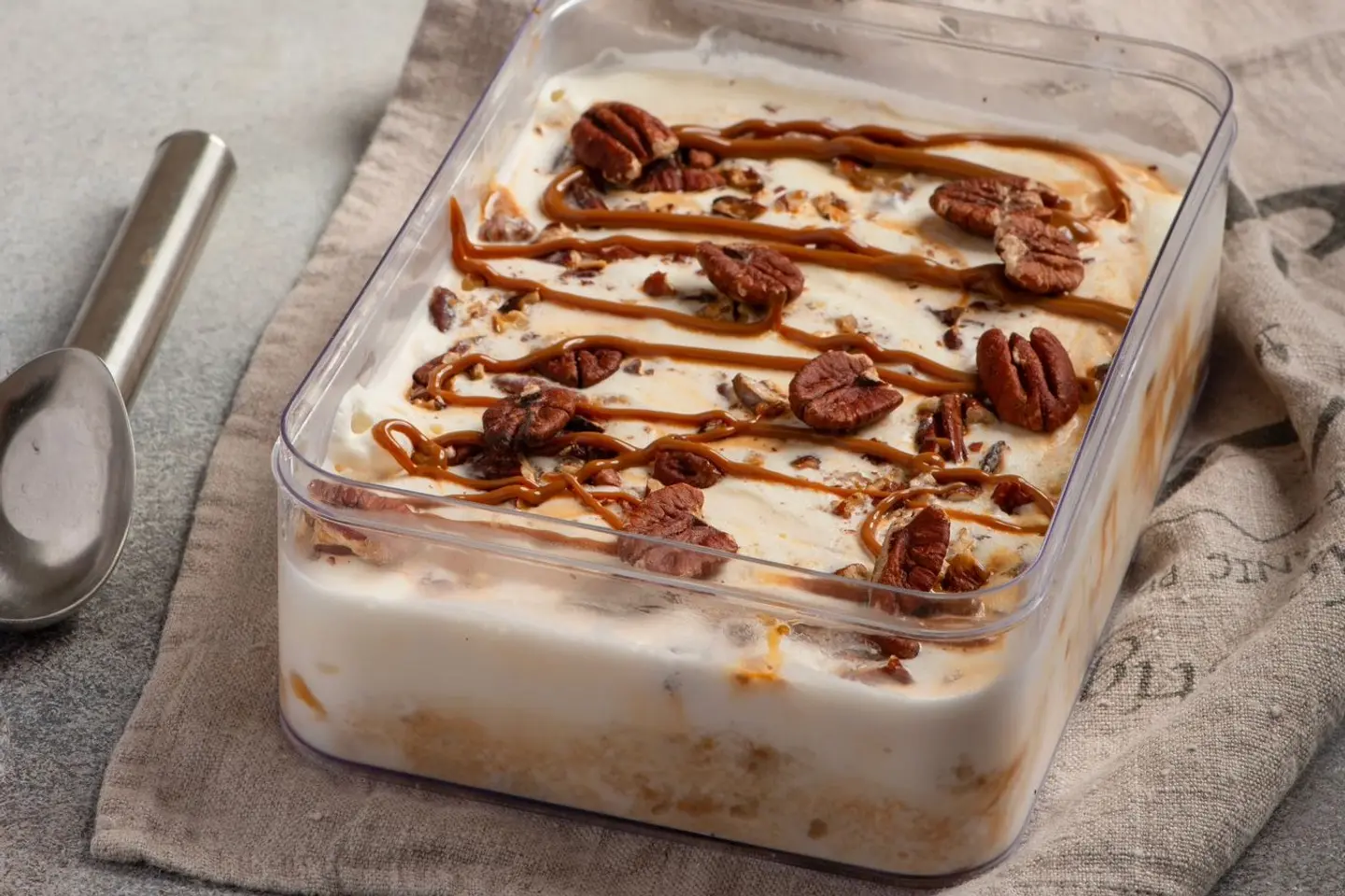 Ice Cream Cake With Caramel And Pecans