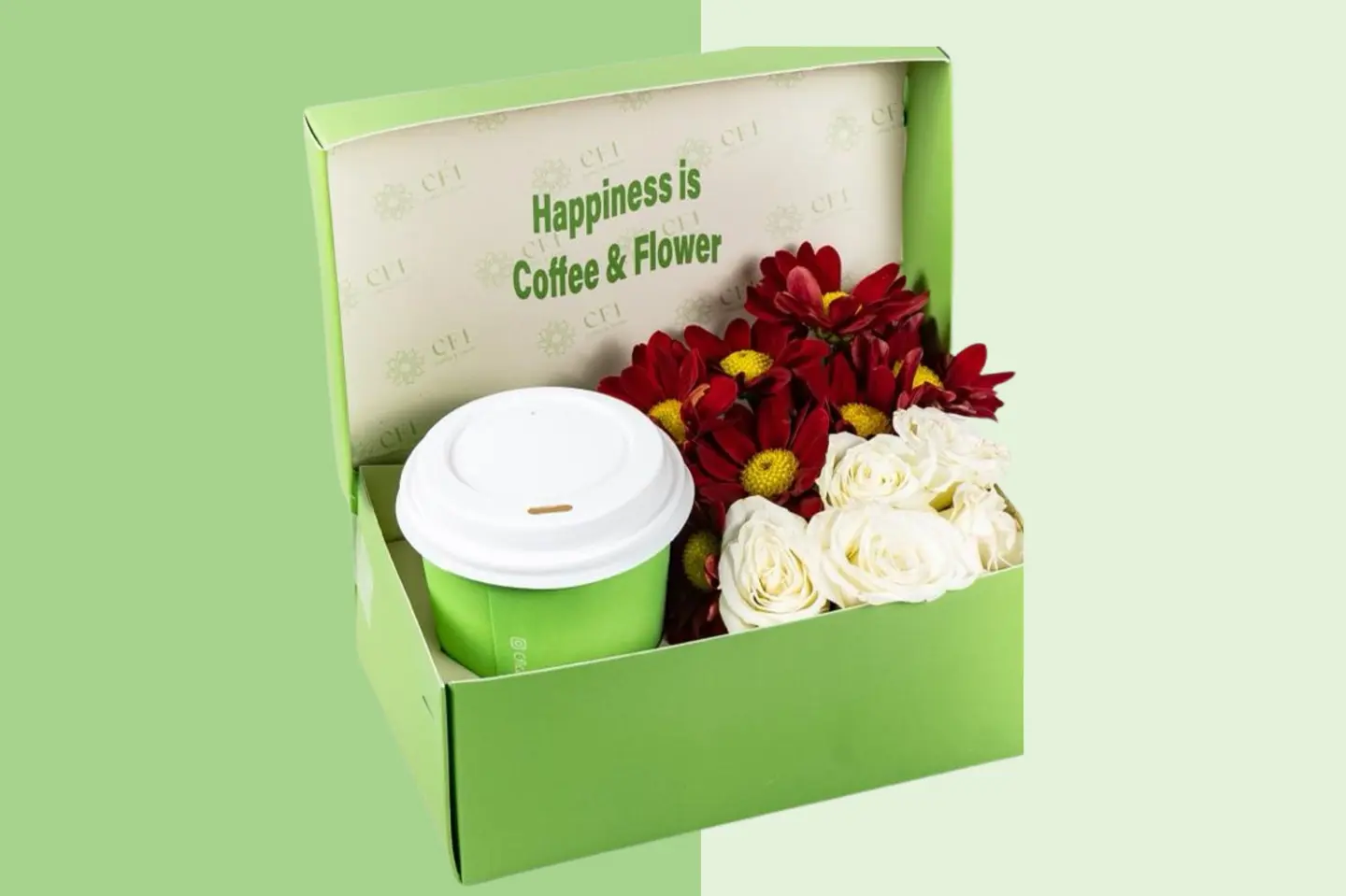 Small Happiness Box With Coffee And Flowers