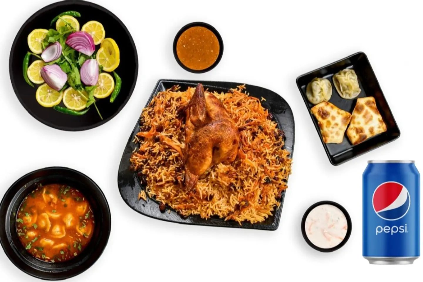 Exclusive Shabaab Combo Half Grill With Rice + Shish Barak +2yagmush + 2 Mantoos + Pepsi