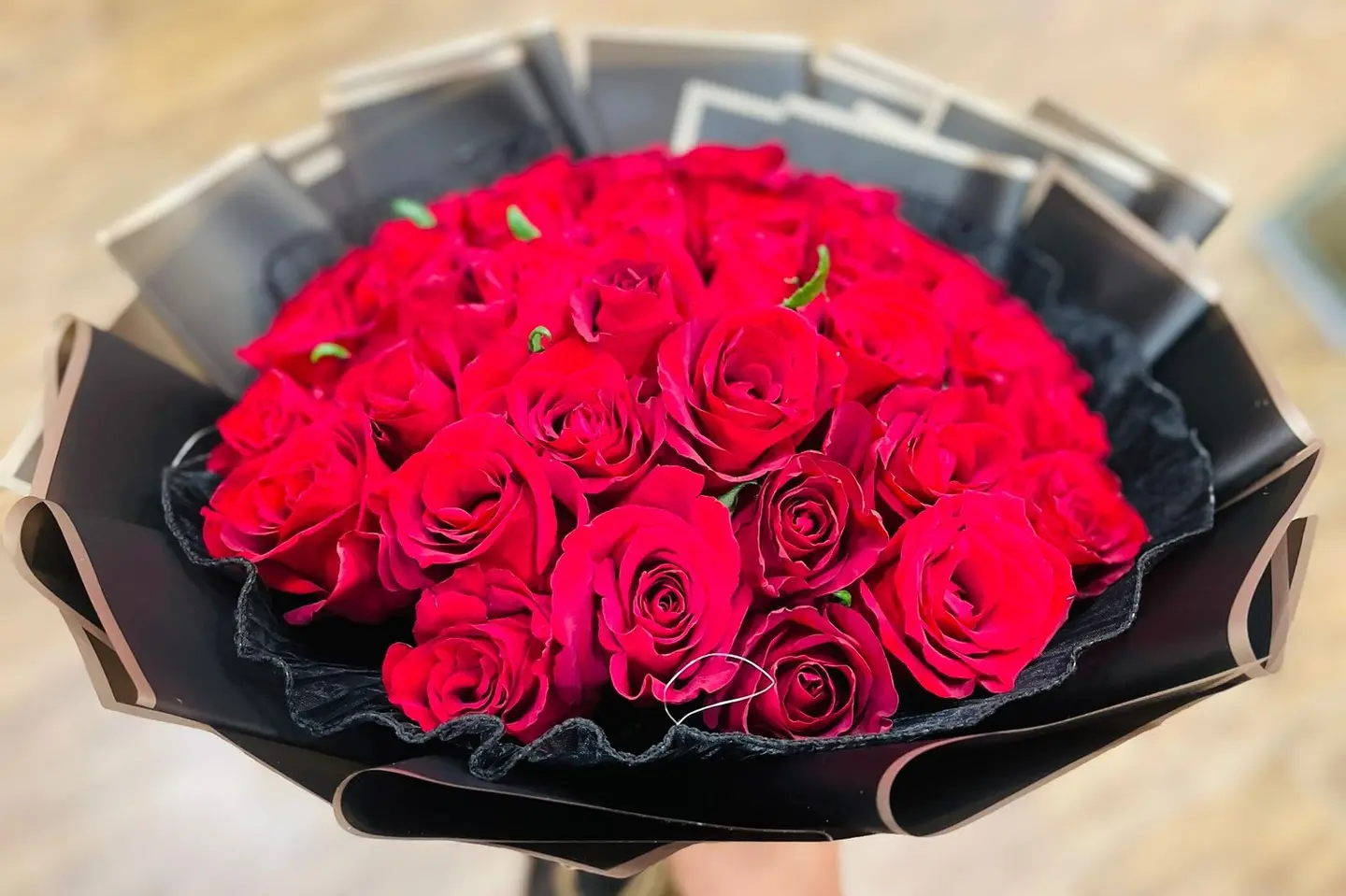 Red Bouquet With Black Wrapping   Code 1219