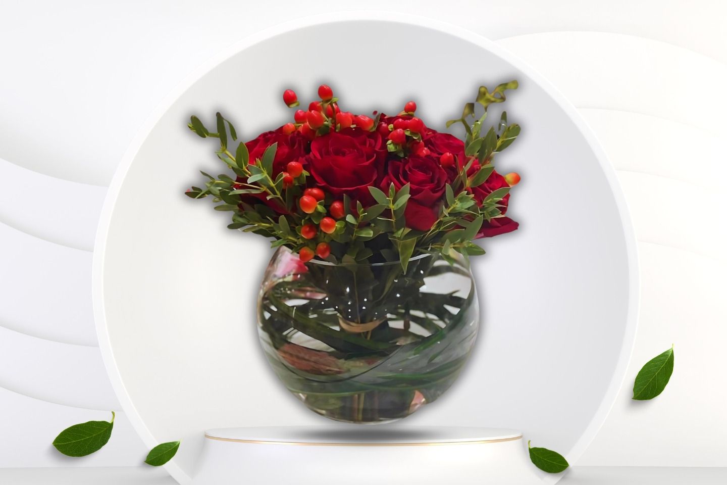 Red Rose Vase With Hypericum