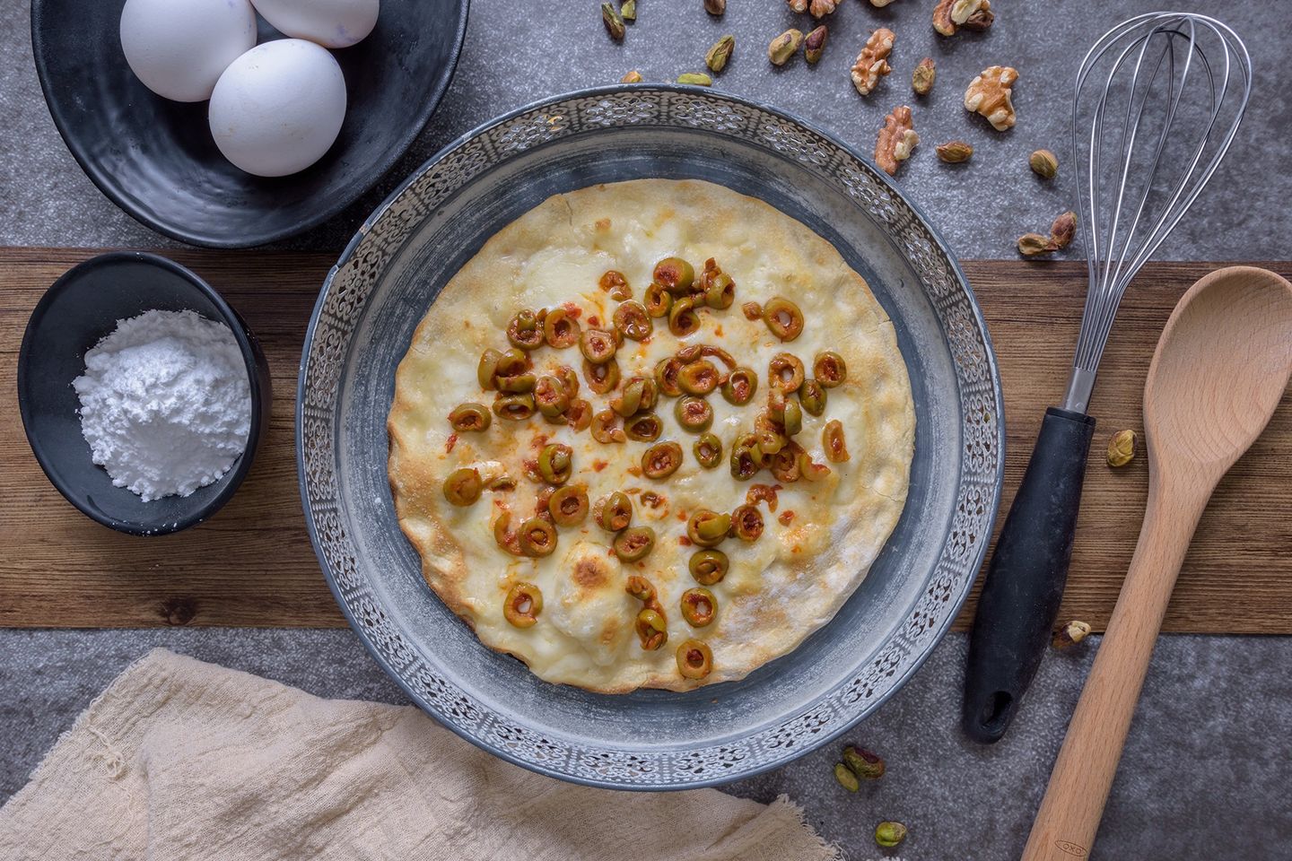 Akawi Cheese and Olives Pie