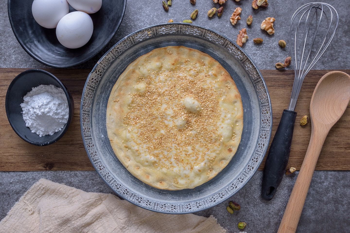 Akawi Cheese and Sesame Pie