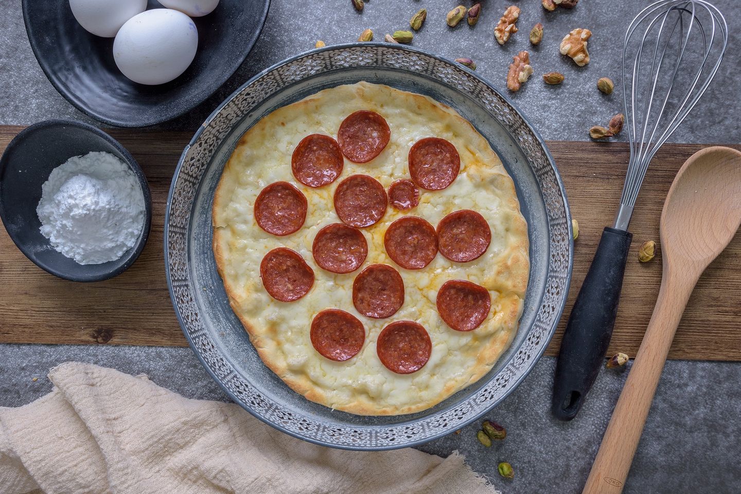 Pepperoni And Akawi Cheese Pie