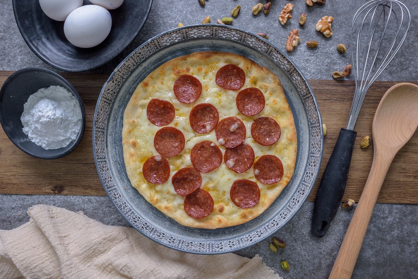 Pepperoni and Kashkaval Cheese Pie
