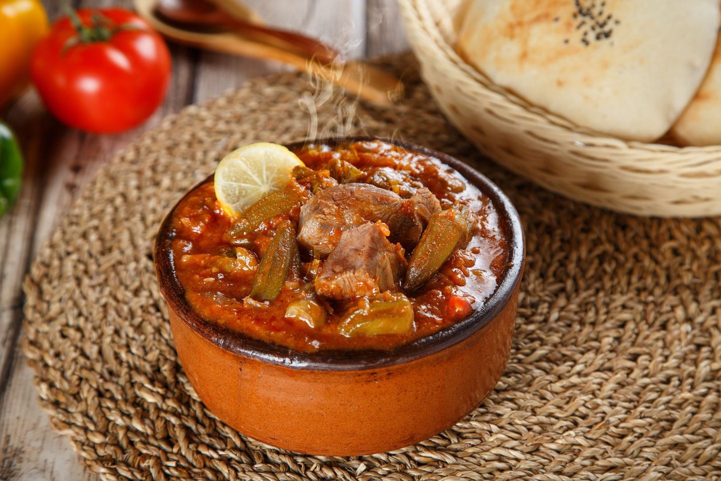 Okra With Lamb Meat Tajen