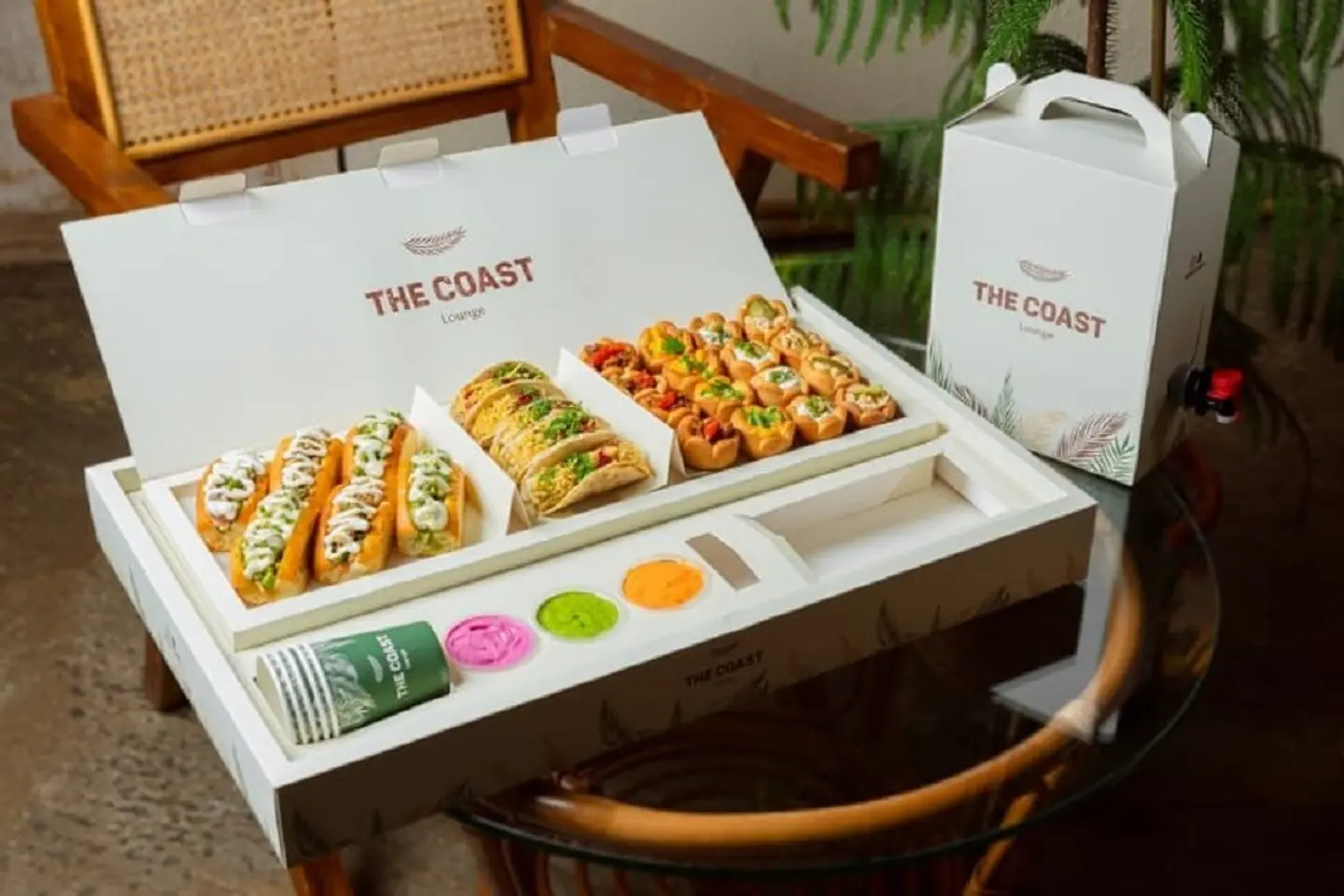 Pastry Box With Sandwiches And Tea