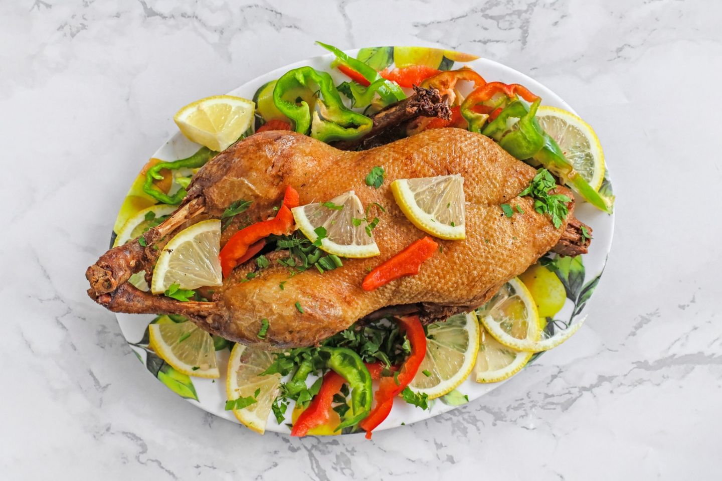 ربع بط مع أرز وخضار