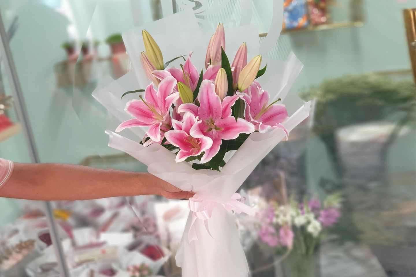 Pink Casablanca Lily Bouquet - Same Aas Photo