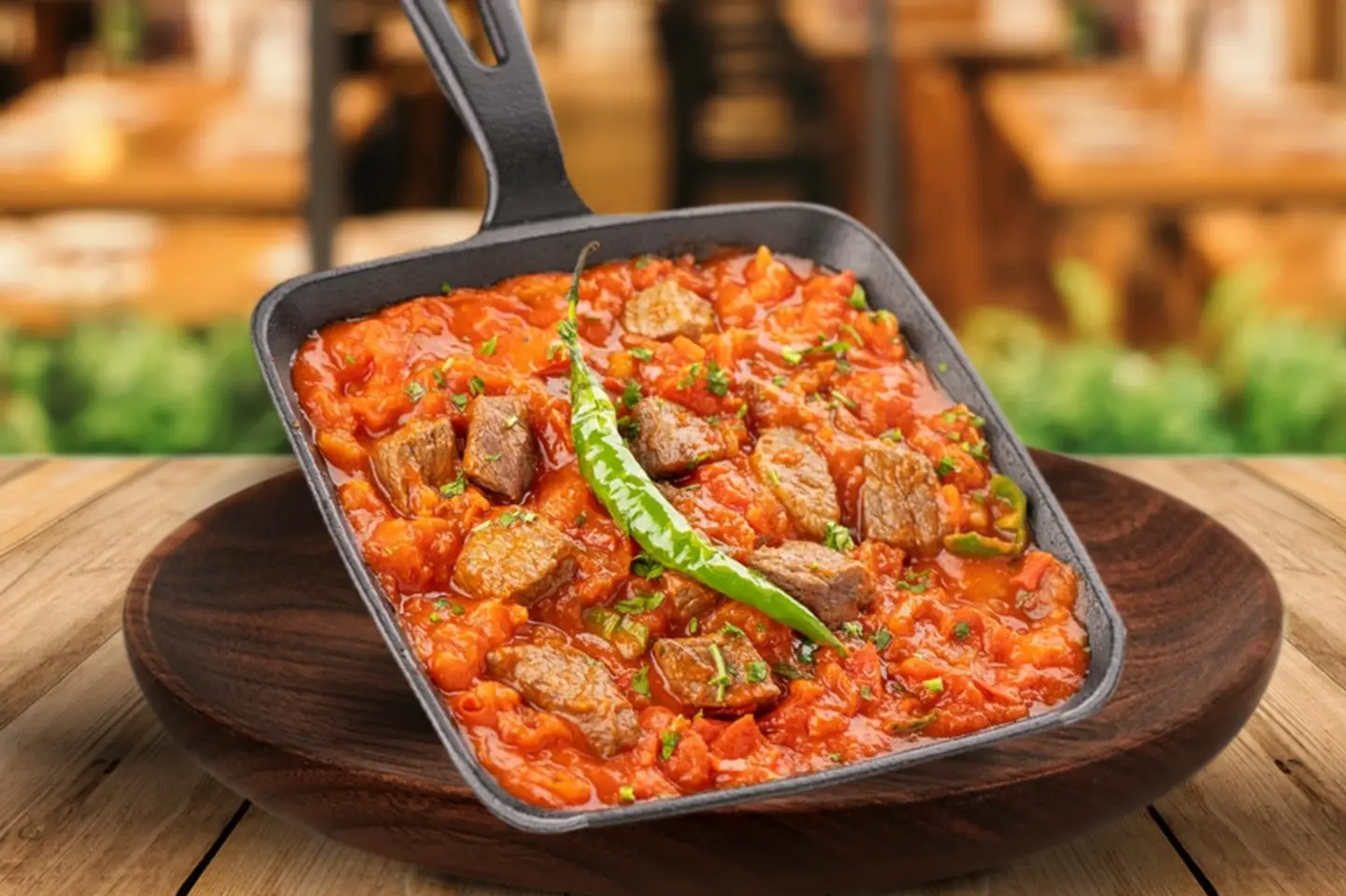 قلاية بندورة باللحم قطع