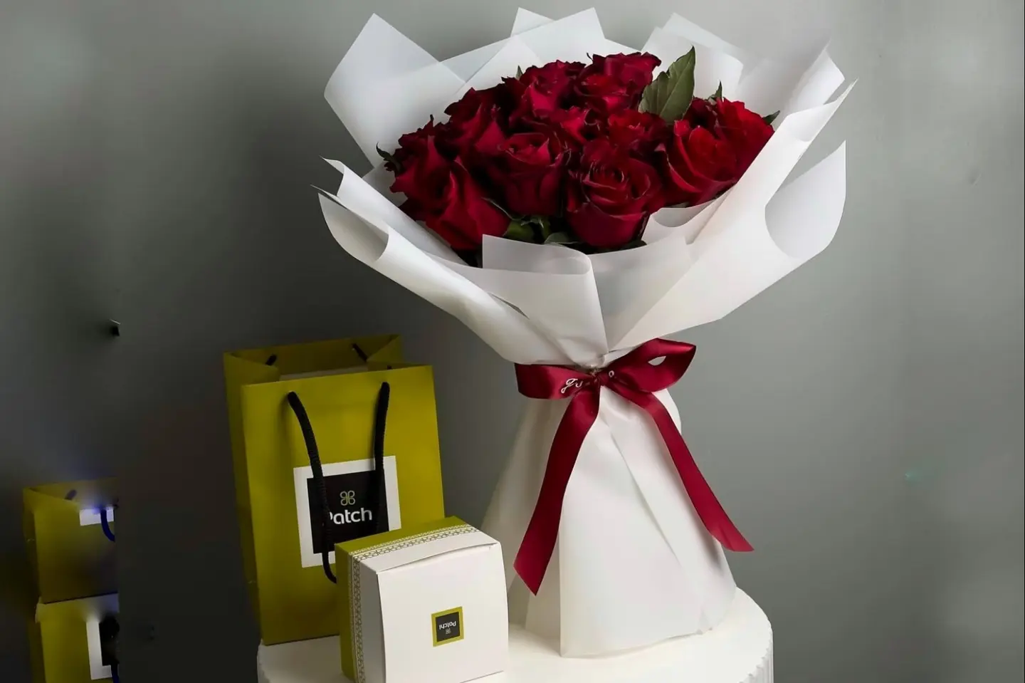 Bouquet Of Roses And Patchi Chocolate
