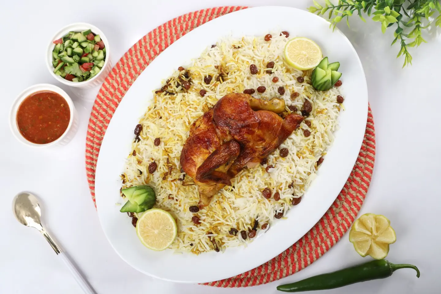 نصف دجاج شواية رز ابيض