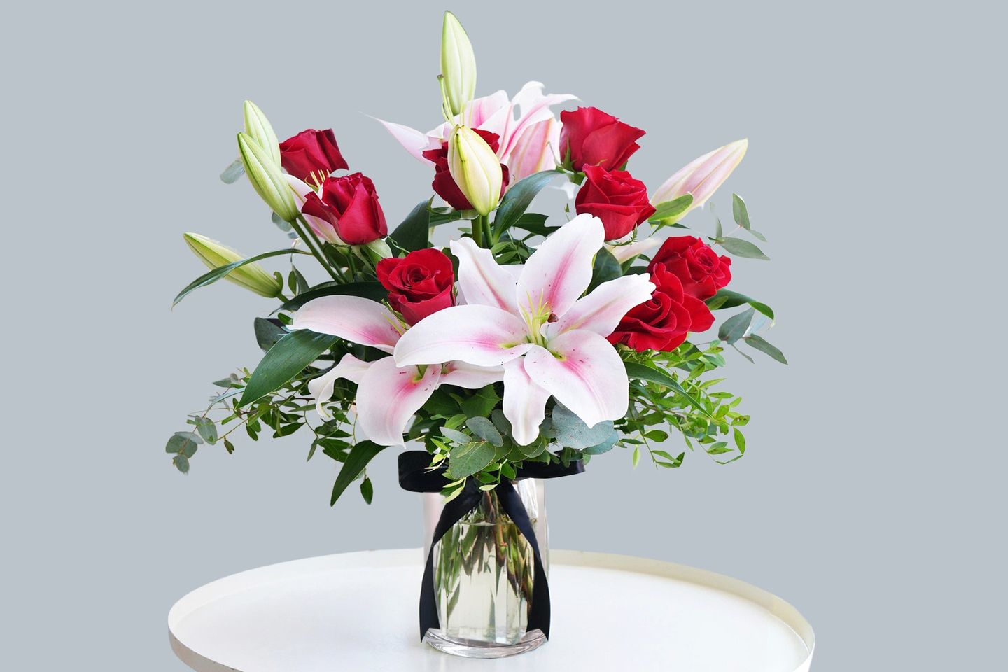 Pink Casablanca Lily And Red Rose In Vase