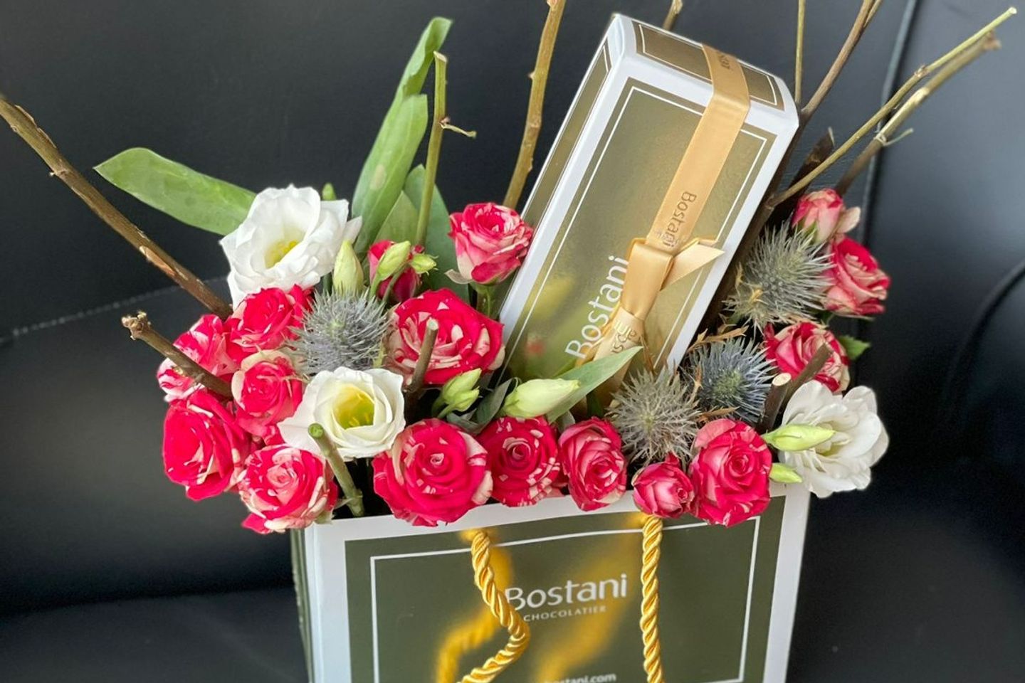 White And Red Roses With Chocolate Sh2