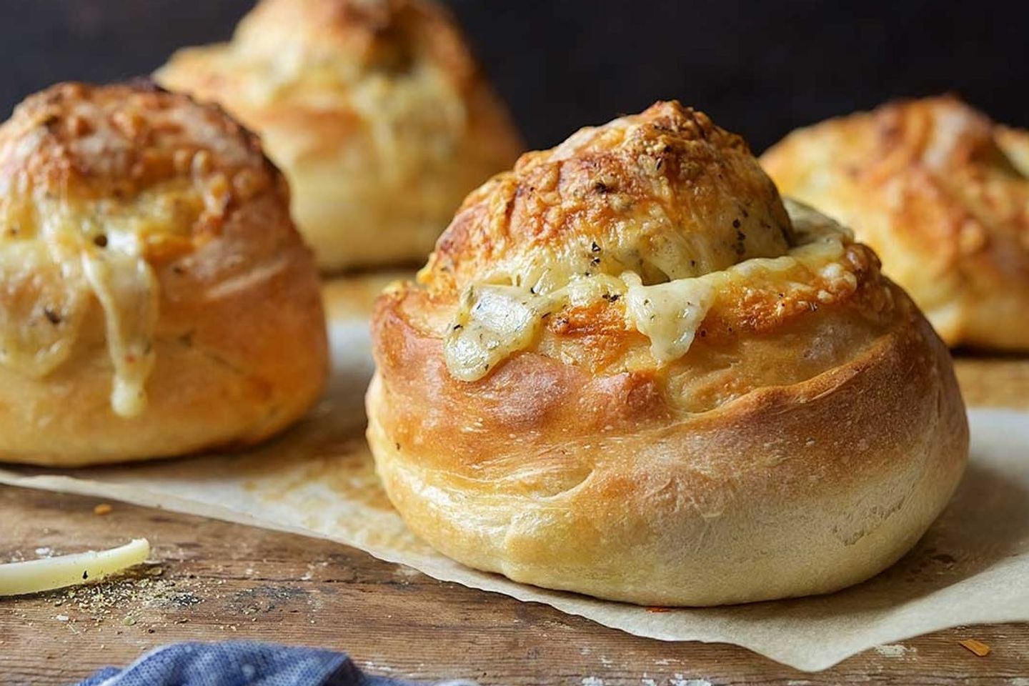 3 Pieces Of Goda Cheese Babka And Basil Sauce
