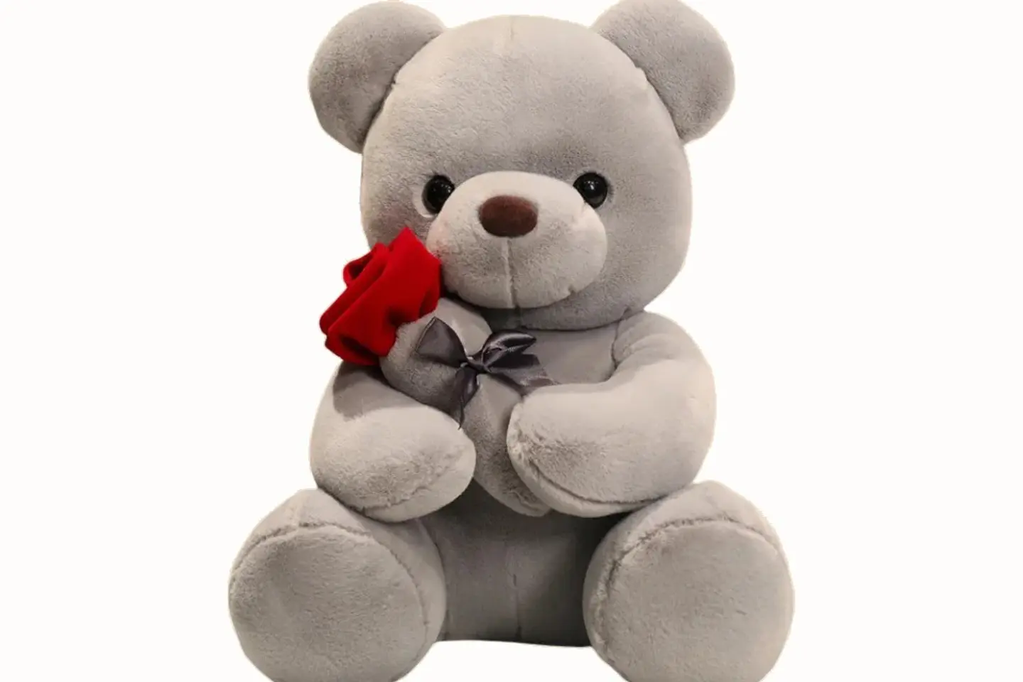 Gray Teddy Bear With Rose 45 Cm