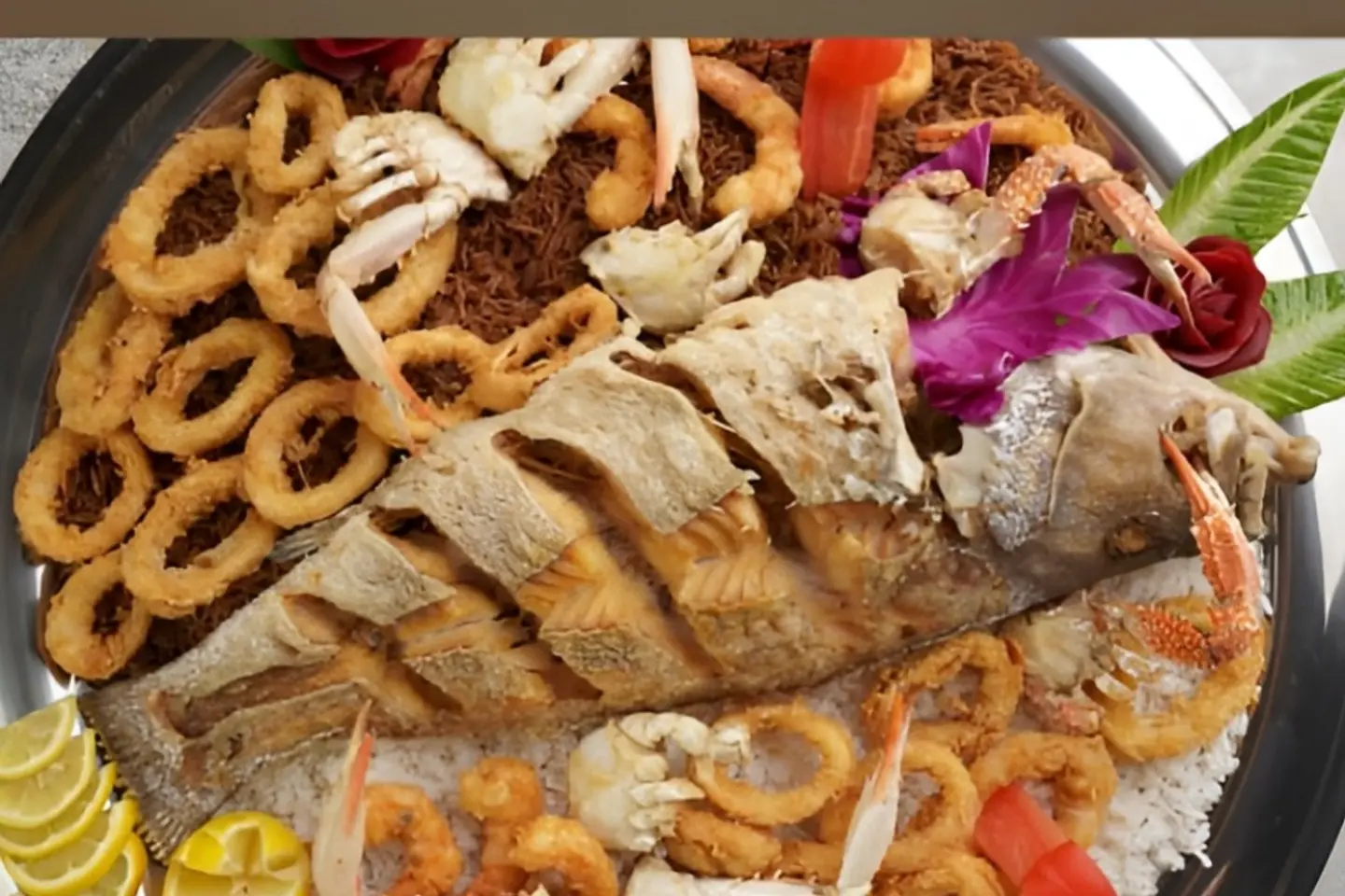 تبسي مأكولات بحريه مع الرز وسط