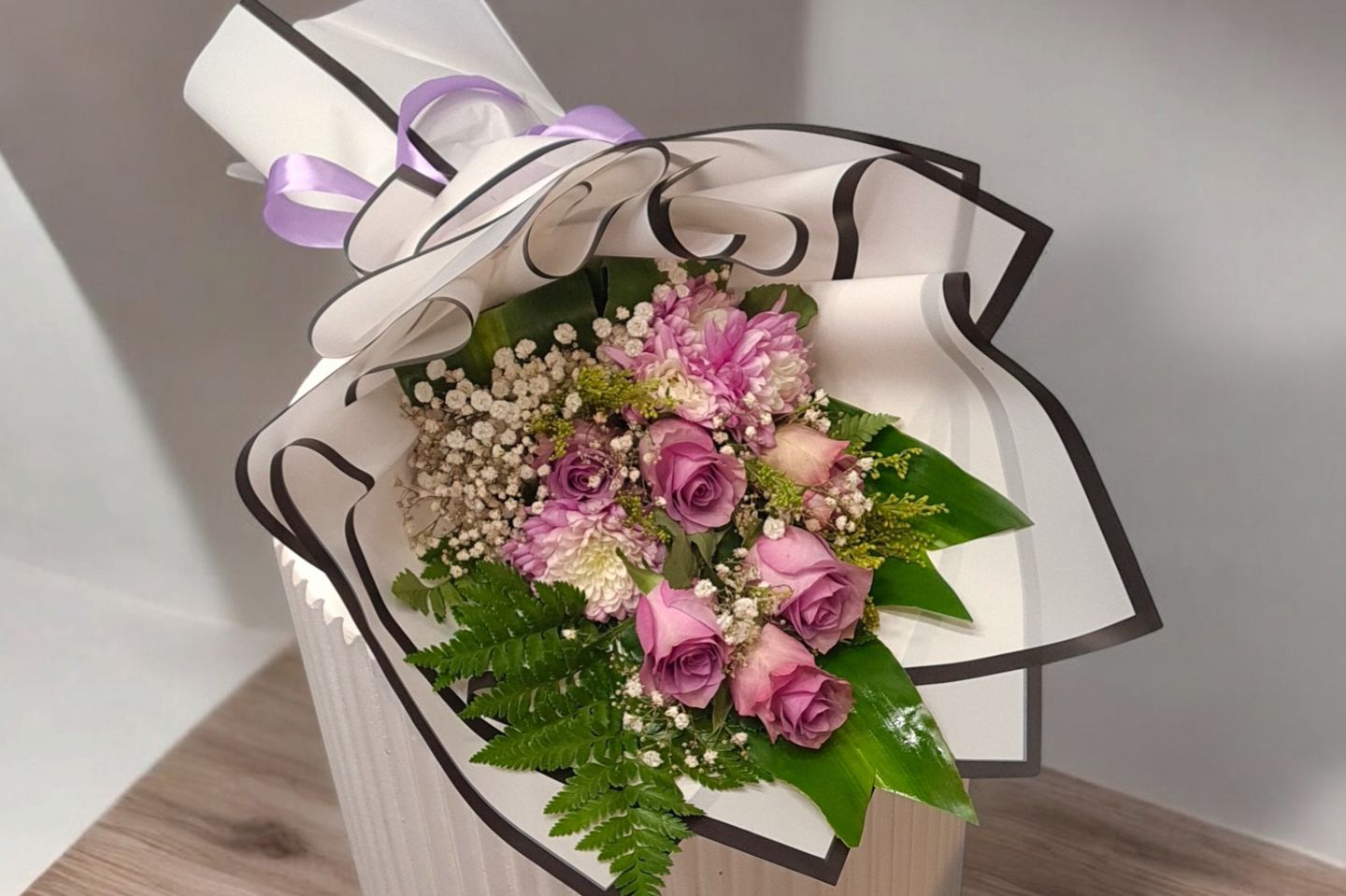 Bouquet Of Roses Cherries And Gypsu