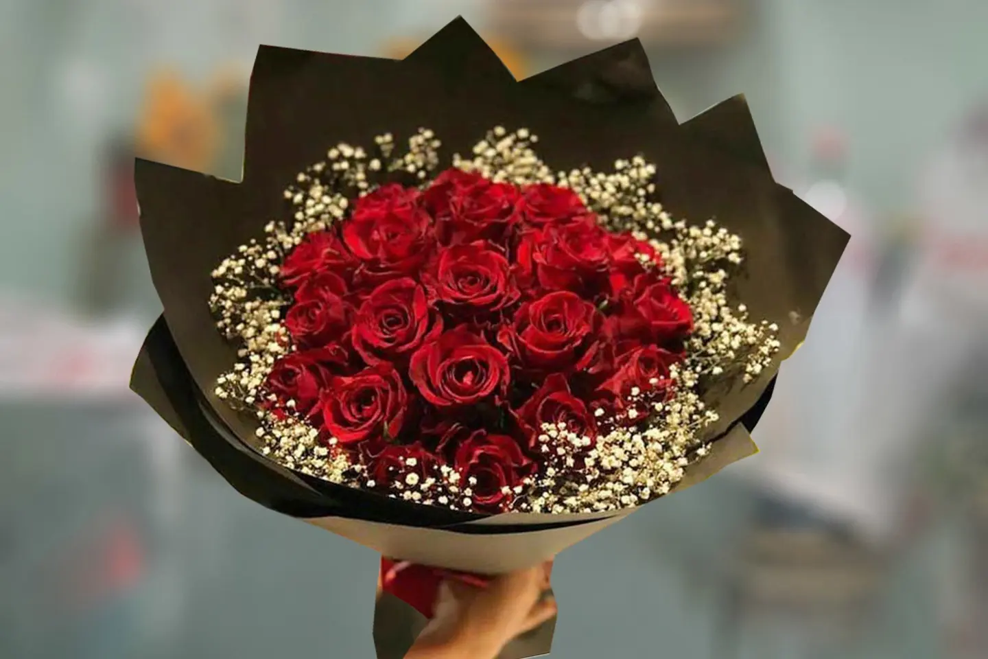 بوكيه ورد احمر مع جيبسو ٢