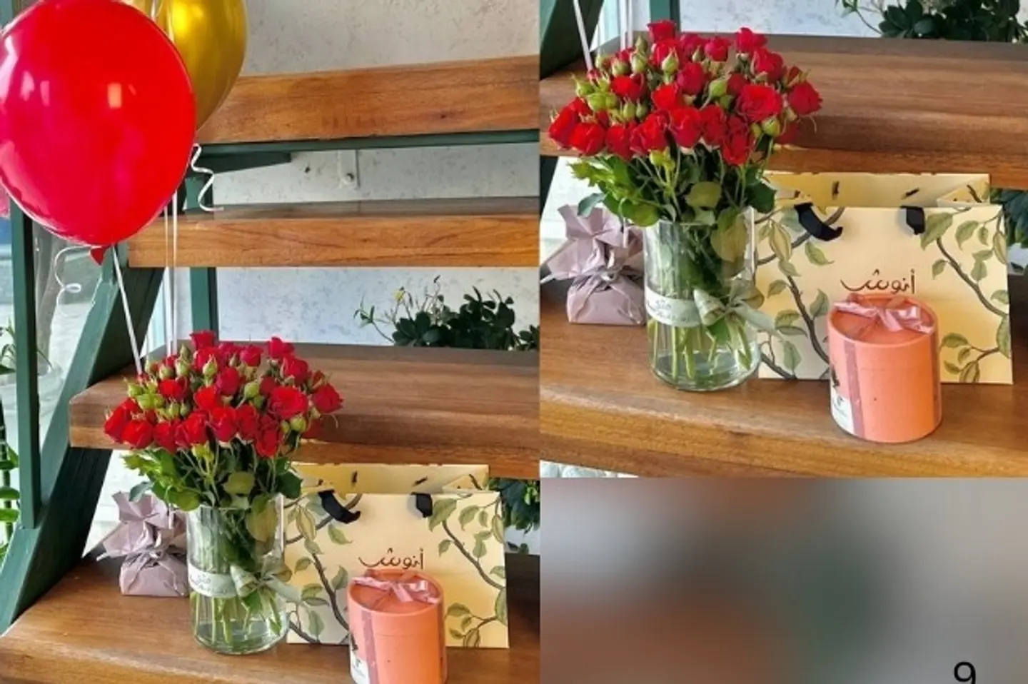 فازة ورد احمر وشكولاته انوش مع بالونات