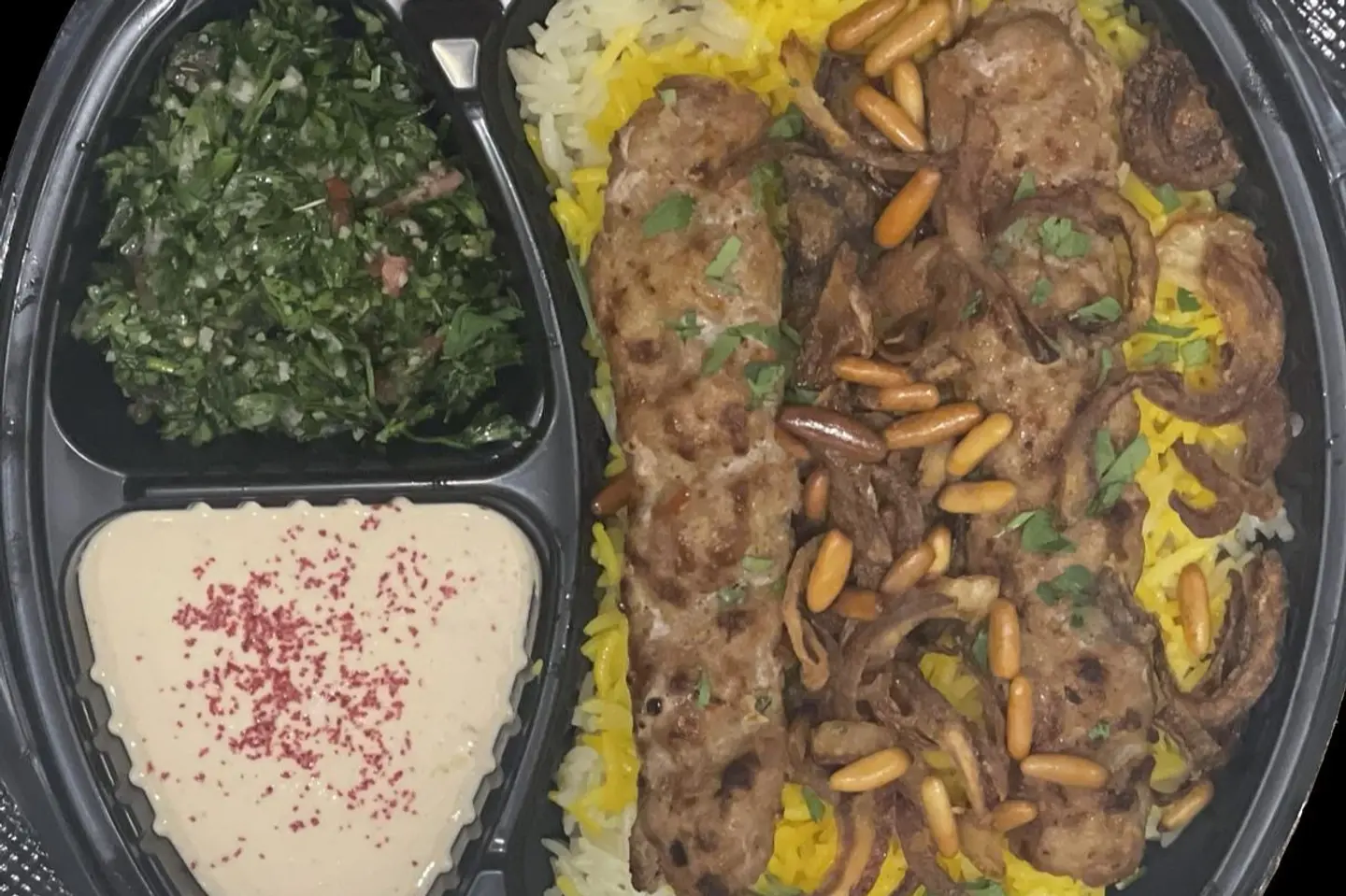 Meat Kebab With Rice Tabbouleh And Tahini