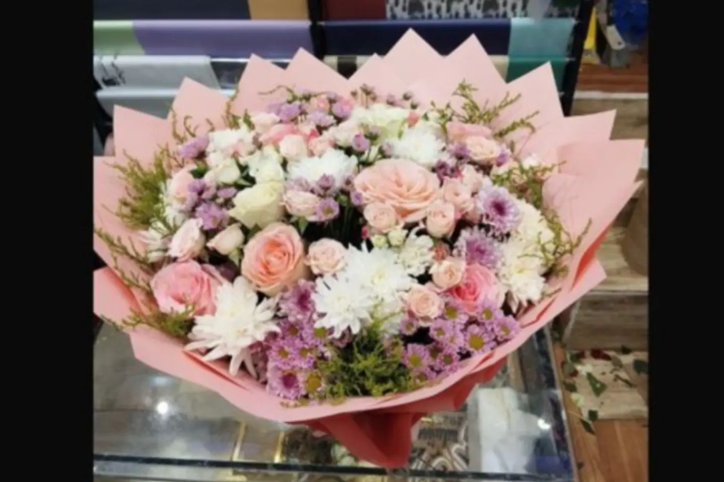 Large Bouquet Of Mixed Roses On A Base