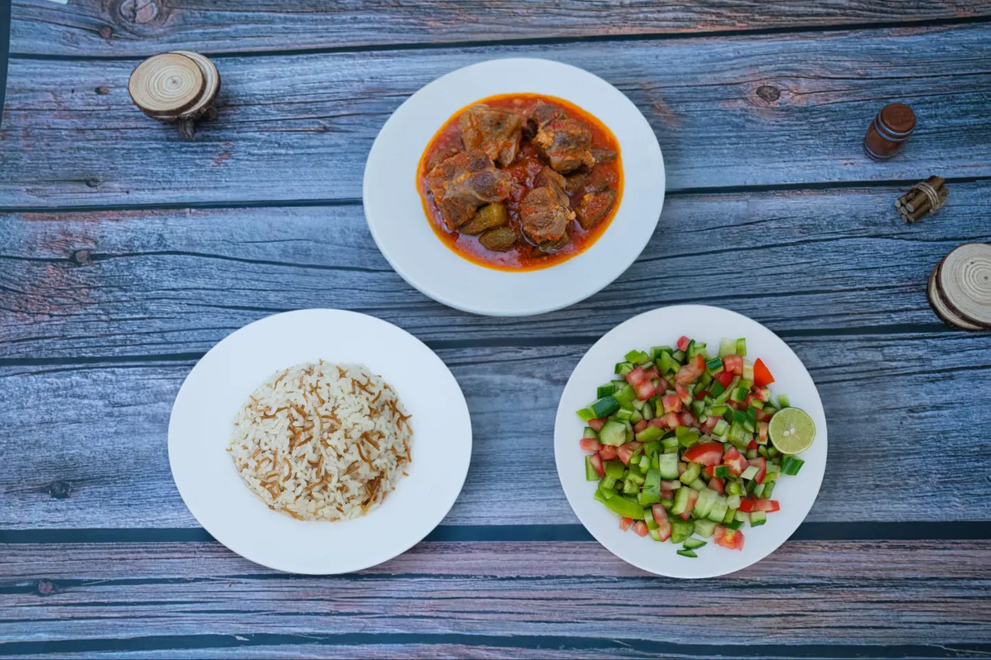 بامية مع اللحم والارز