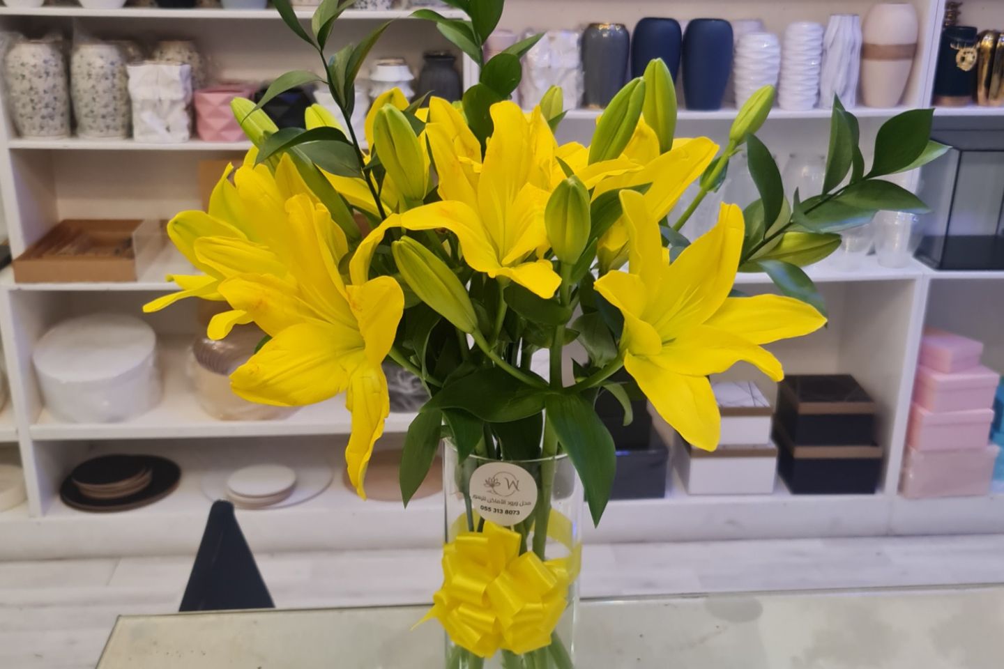 Natural Yellow Lilium Vase
