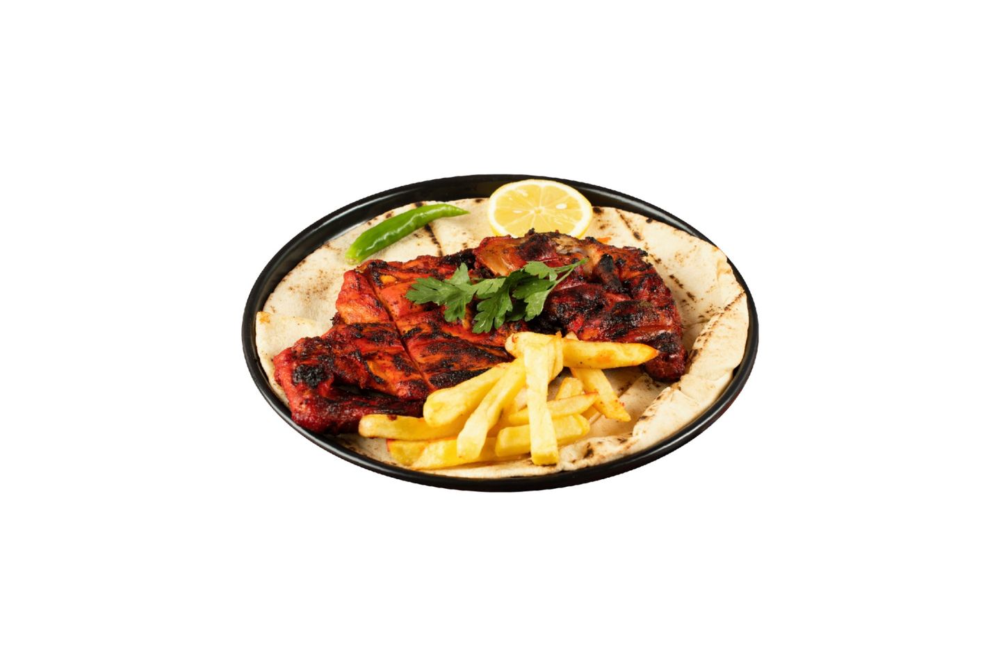 Half Chicken On Charcoal With Potatoes