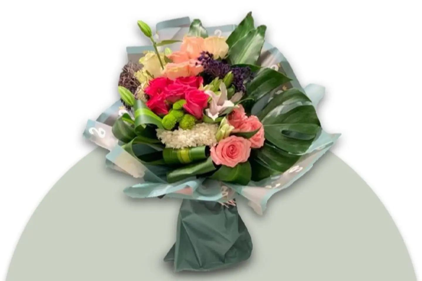 Pink Flower Bouquet With Leaves