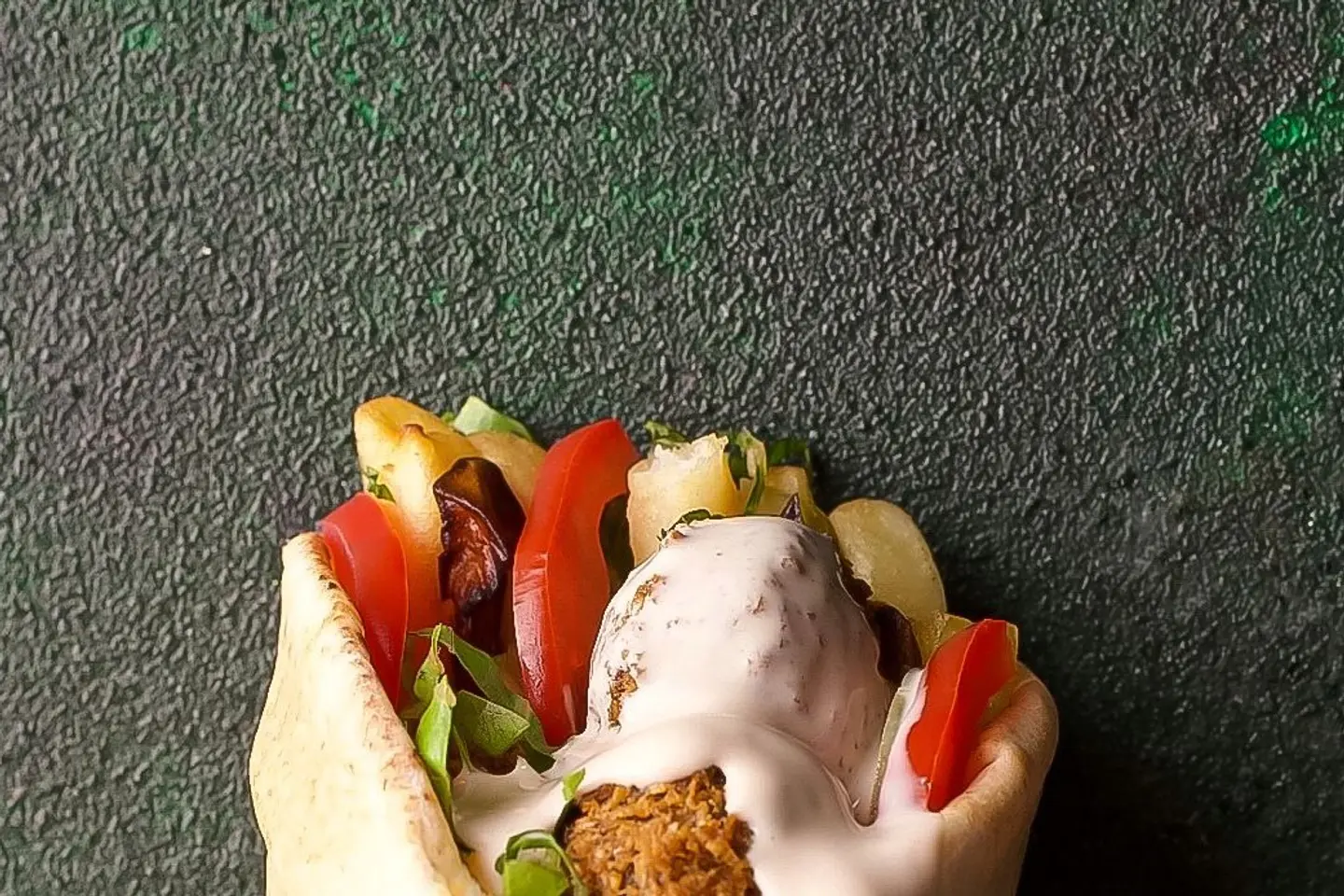 Falafel Sandwich Stuffed With Onions And Sage