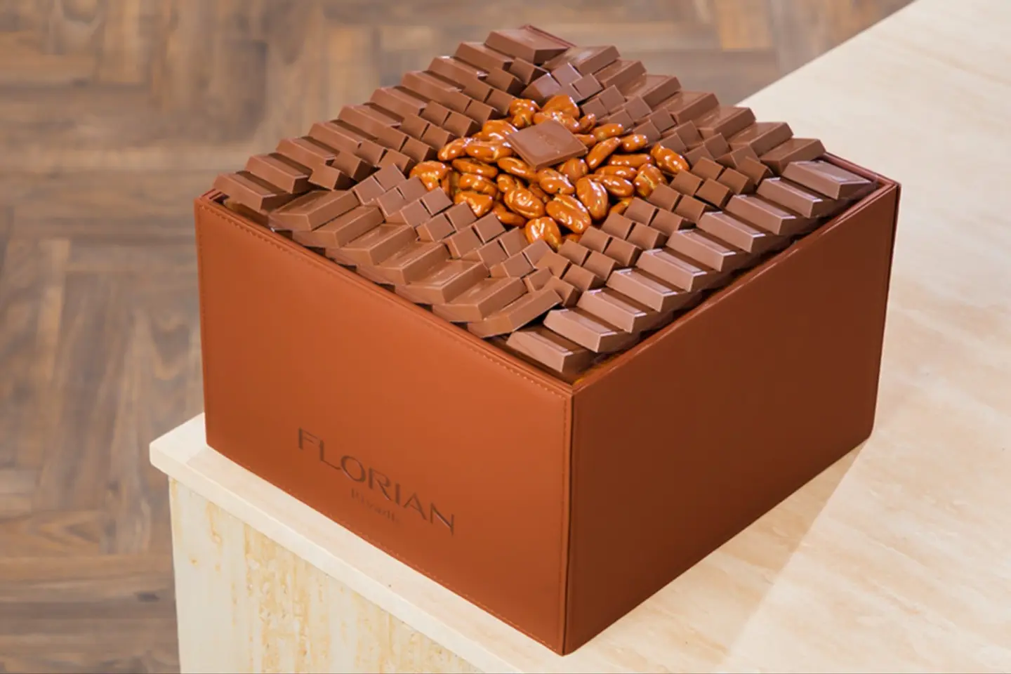 Chocolate Leather Square Box   Brown