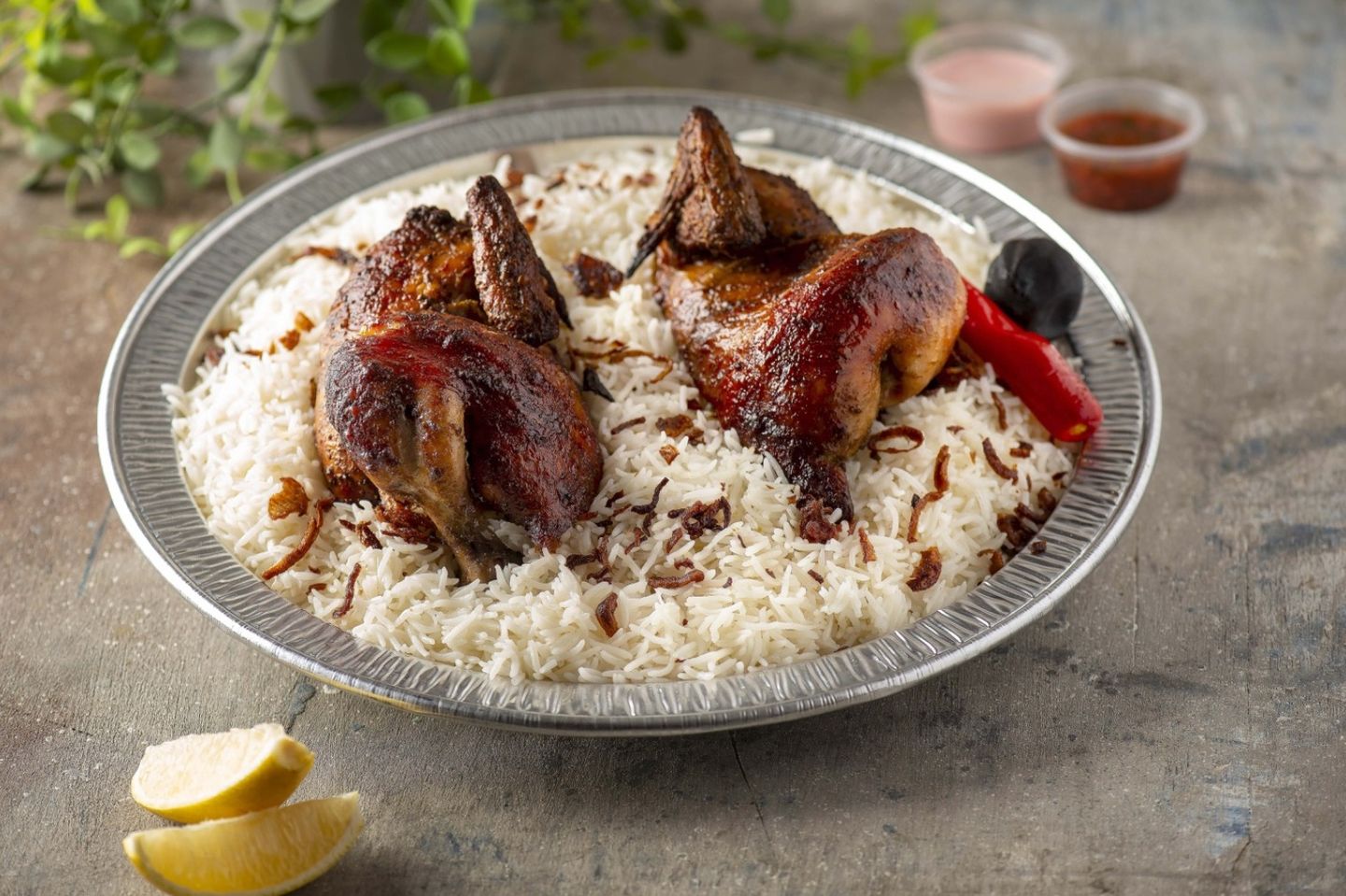 A Piece Of Chicken Grilled On Wood With A Shawar - American Steam Rice