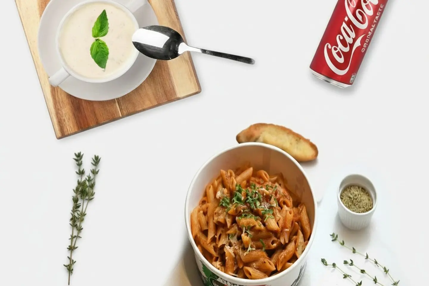 Penne Arrabbiata Mushroom Soup Cola