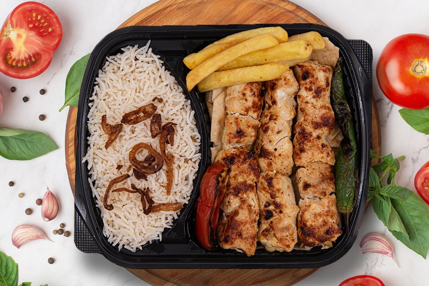 شيش طاووق مع الحمص اوالأرز