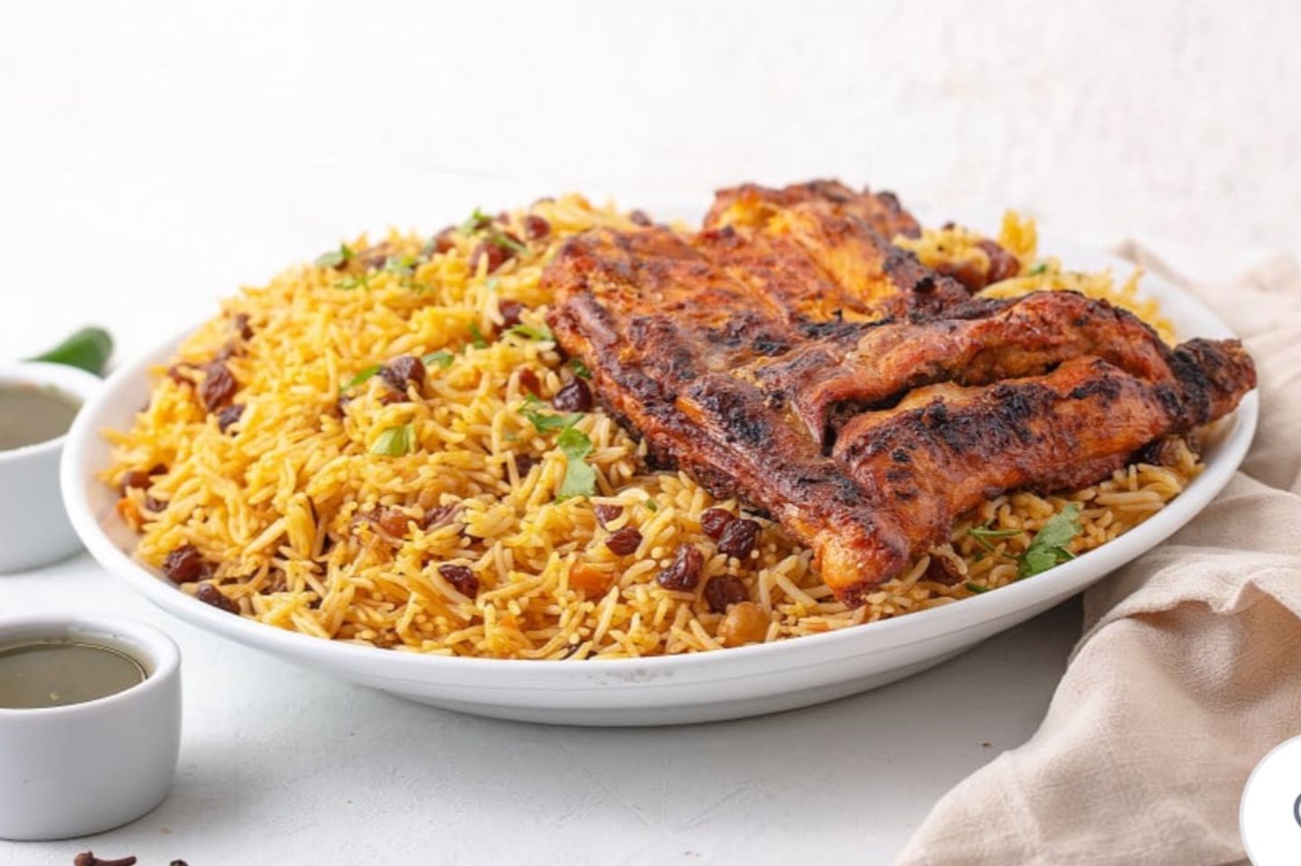 نص حبة دجاج على الفحم مع الأرز